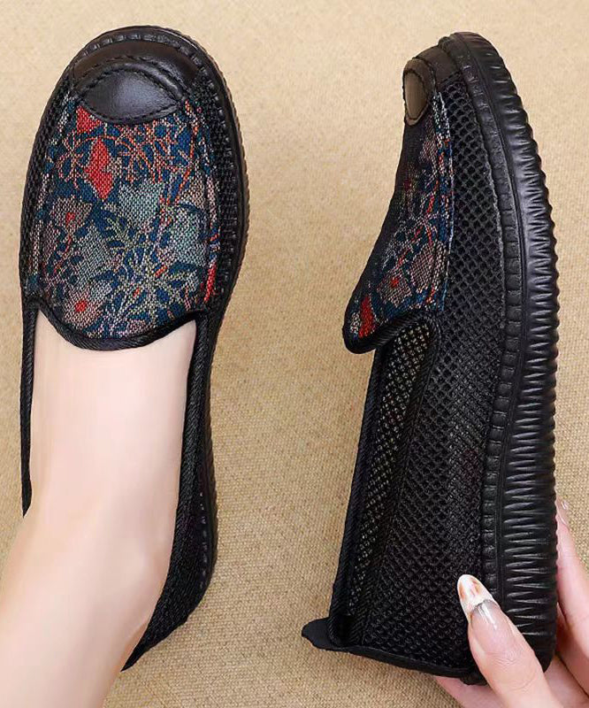Chic Splicing Hollow Out Flat Shoes For Women Black Knit Fabric