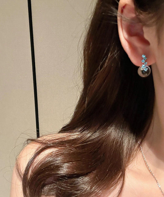 Chic Transparent Color Sterling Silver Zircon Glass Marble Drop Earrings