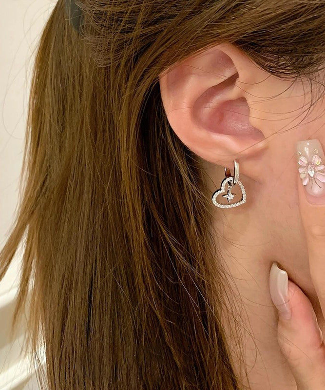 Chic White Alloy Zircon Hollow Out Love Cross Hoop Earrings