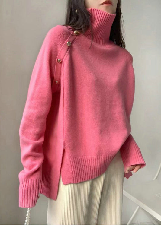 Chic White High Neck Side Open Knit Sweaters Winter