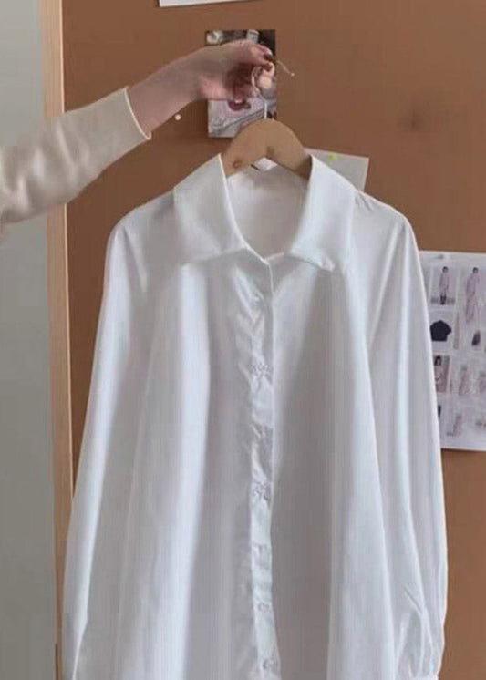 Chic White Peter Pan Collar Ruffled Patchwork Backless Shirt Spring