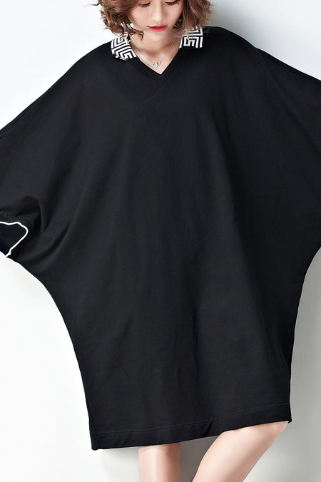 Chic black Cotton tunic top Fashion Tutorials Batwing Sleeve shift summer Dresses