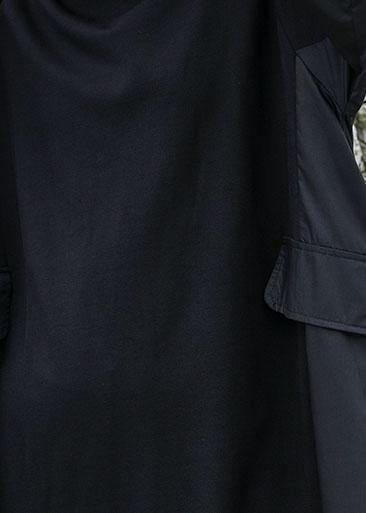 Chic black cotton quilting dresses patchwork Plus Size fall Dress - SooLinen