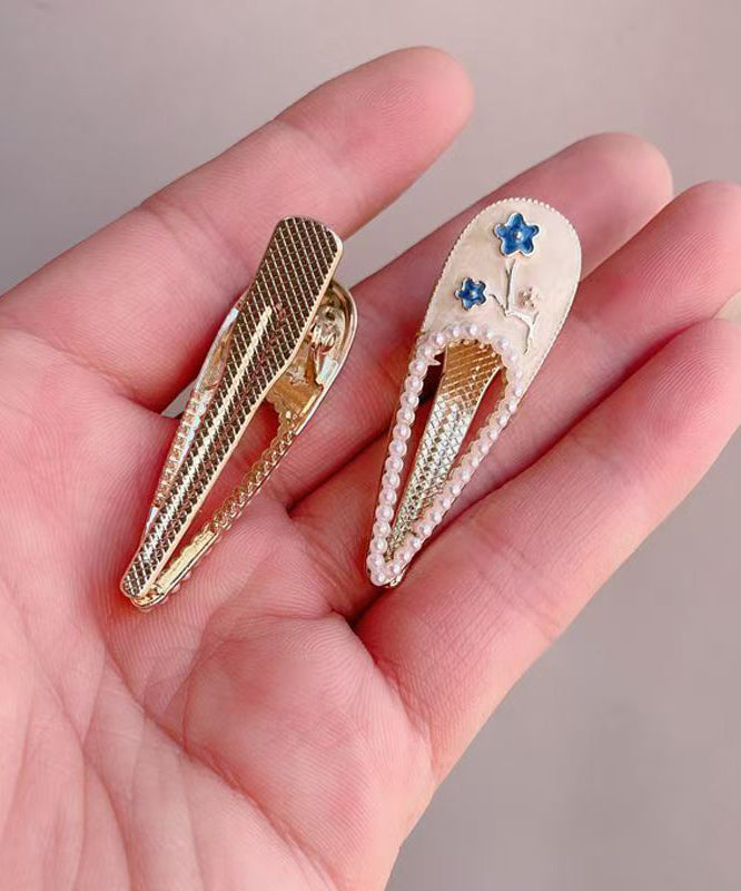 Chinese Style Beige Alloy Pearl Peach Blossom A Pair Hairpin