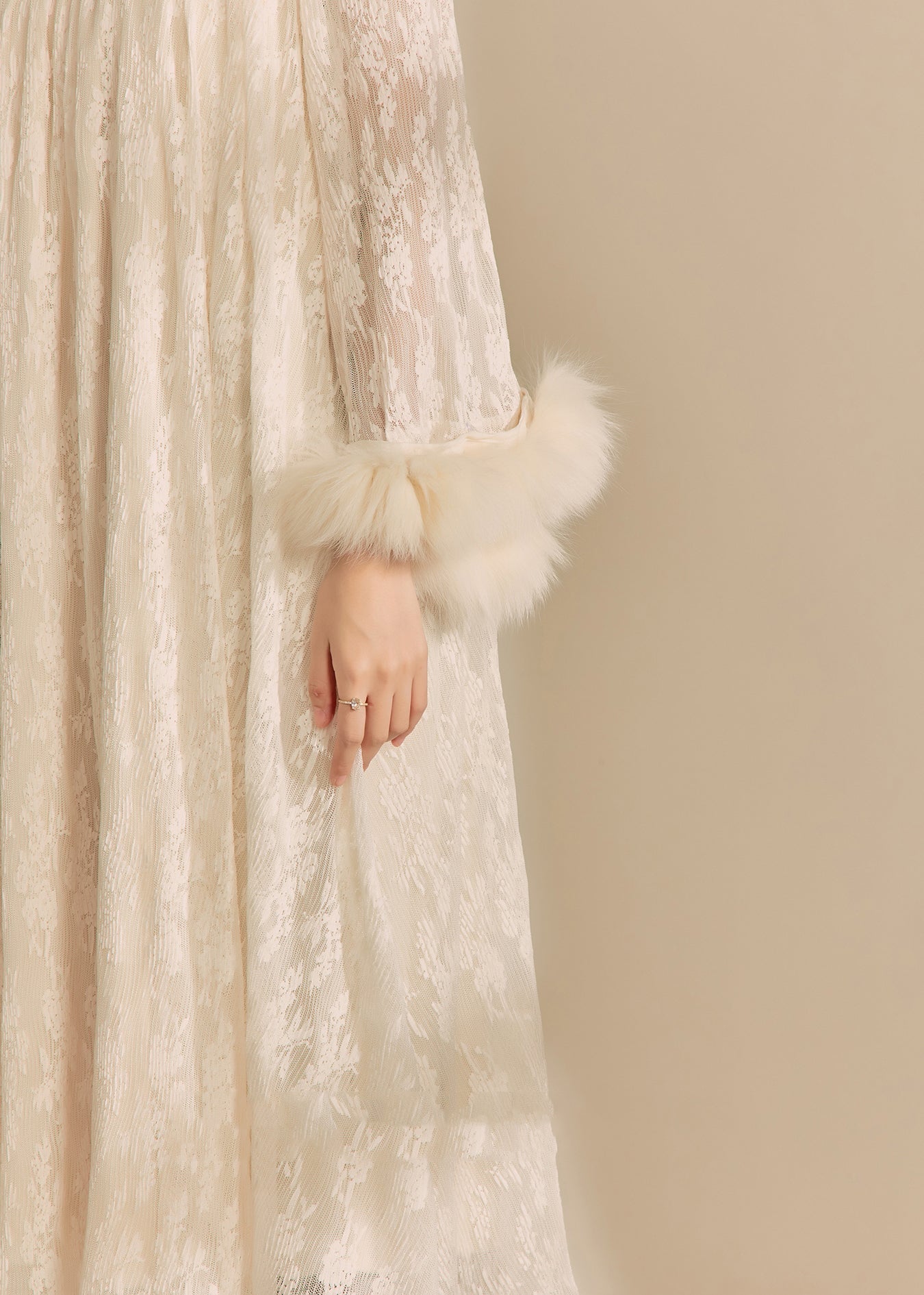 Chinese Style Beige Stand Collar Patchwork Button Long Dress Spring