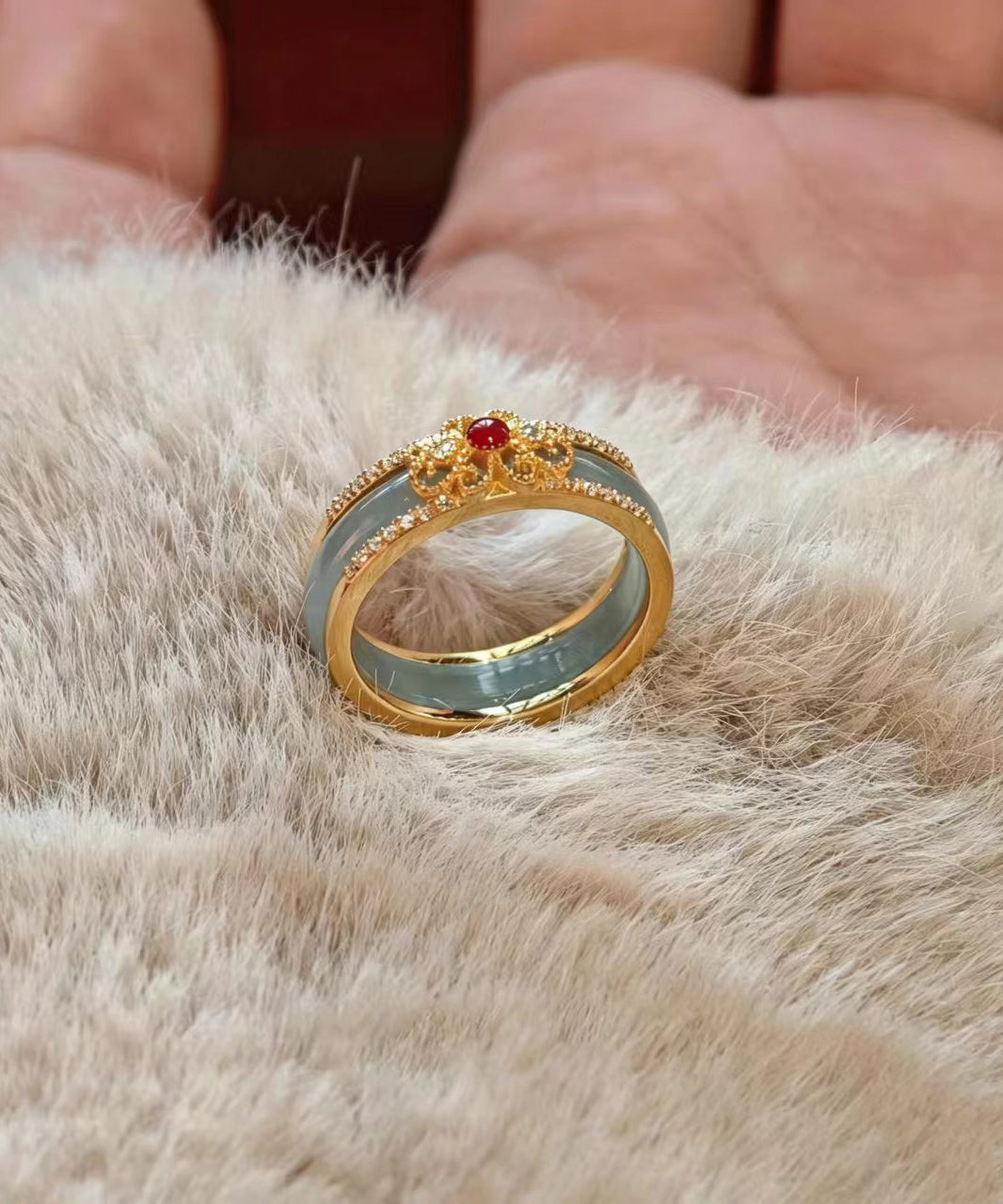Chinese Style Gold Zircon Alloy Imitation Jade Rings