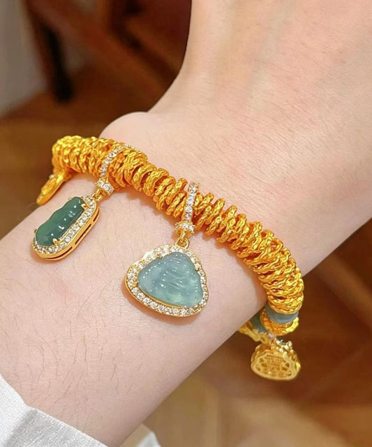 Chinese Style Gold Zircon Alloy Peace Button Gourd Charm Bracelet