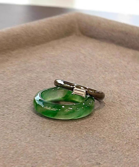 Chinese Style Green Alloy Jade Rings Two-Piece Set