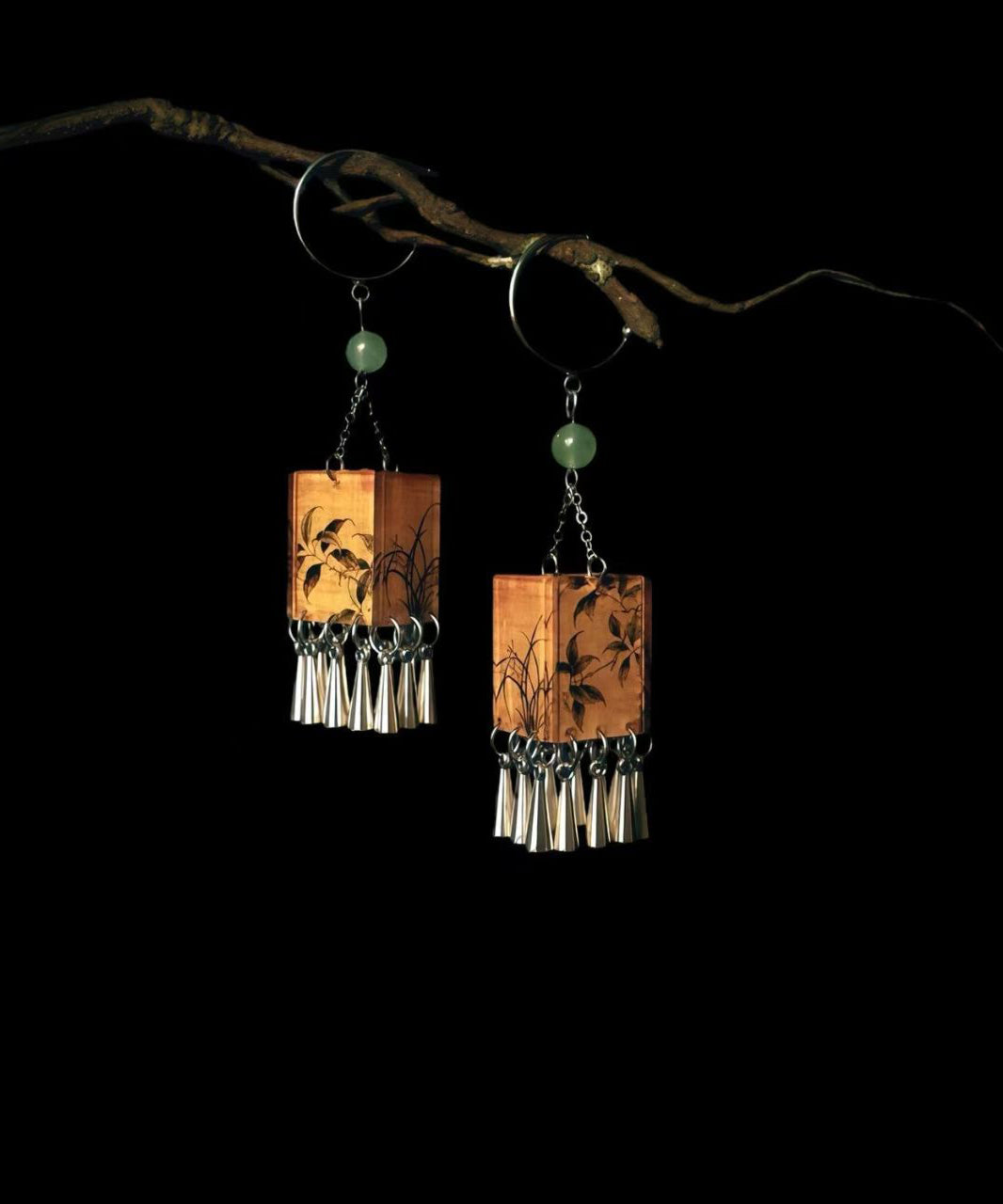 Chinese Style Sterling Silver Palace Lantern Tassel Drop Earrings