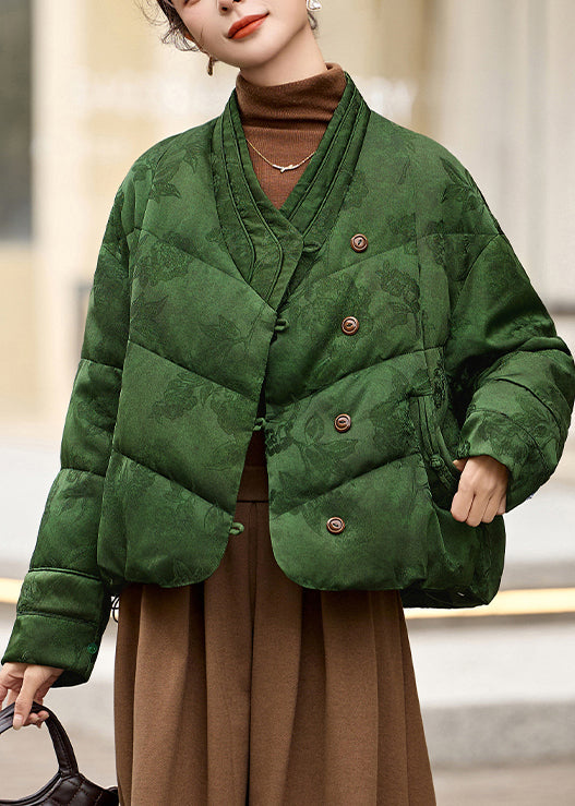 Chinese Style Yellow Jacquard Fur Patchwork Duck Down Coat Winter