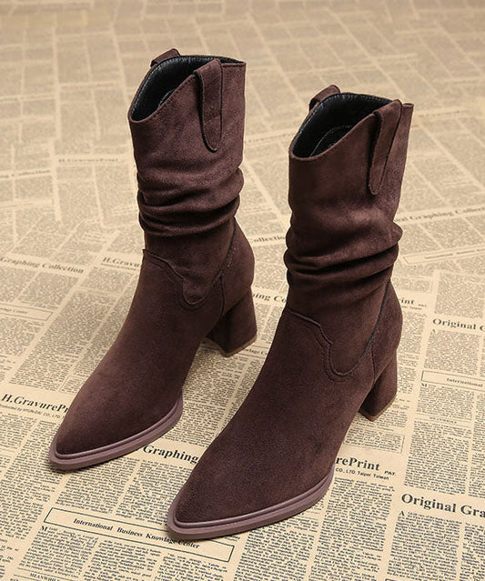Chocolate Boots Chunky Faux Leather Classy Pointed Toe Boots