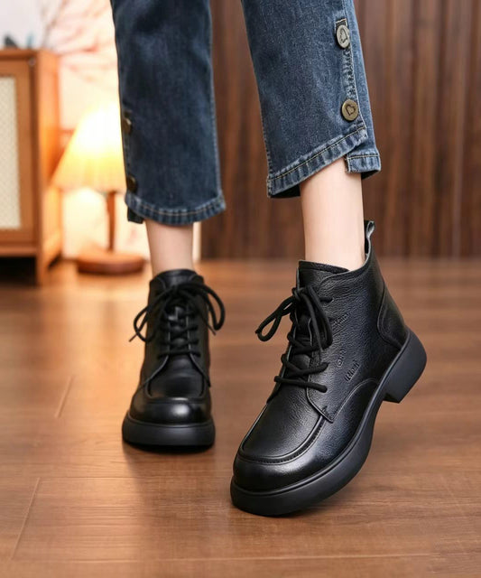 Chocolate Lace Up Cowhide Leather Ankle Boots