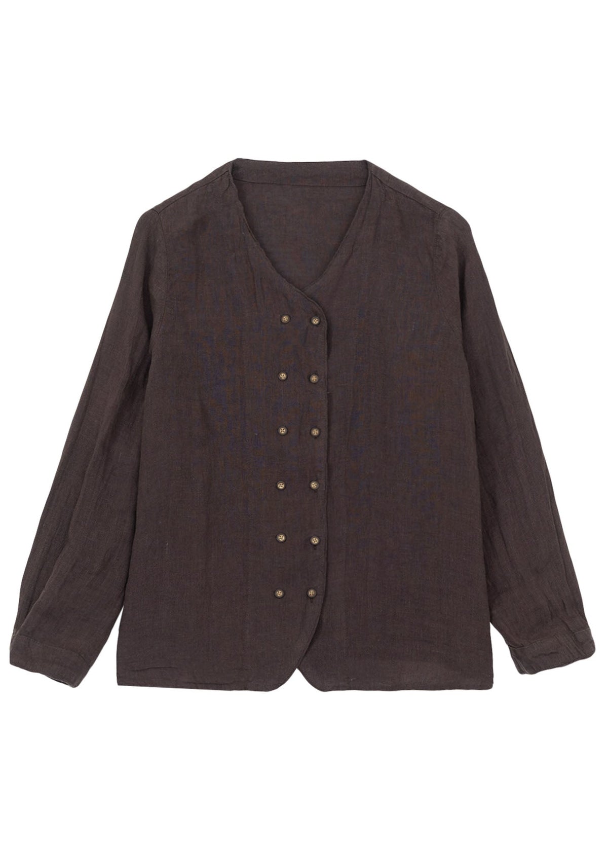 Chocolate Linen Tops Oversized Double Breast Fall