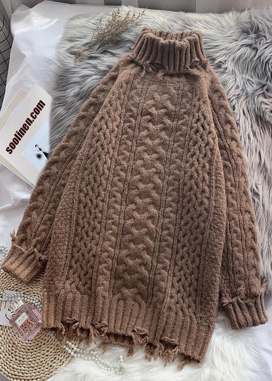 Christmas high neck Sweater thick weather Quotes cable tunic sweater dresses - SooLinen