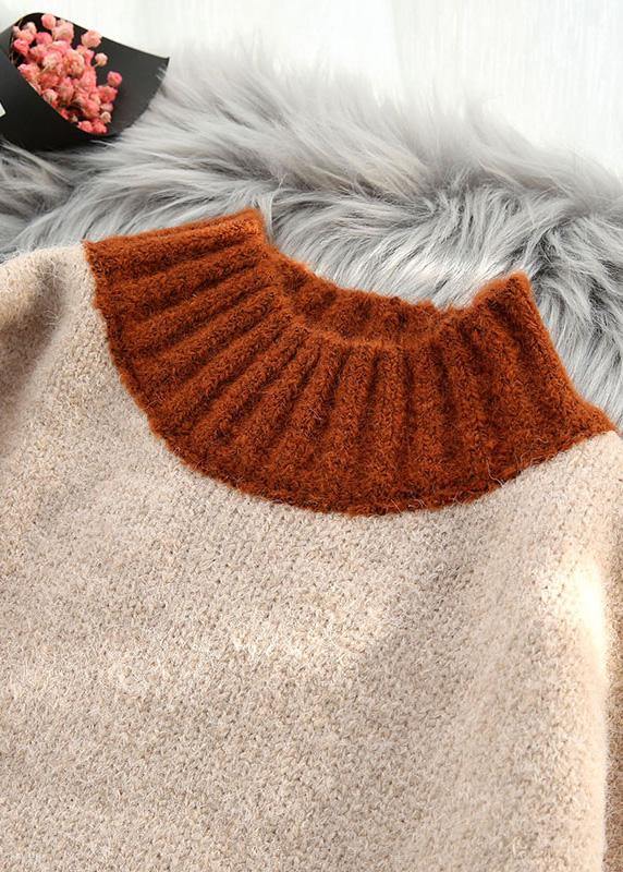 Chunky beige knitted top patchwork plus size clothing spring knit tops - SooLinen