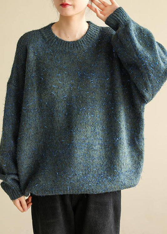 Chunky o neck army green sweaters trendy plus size wild knit blouse - SooLinen