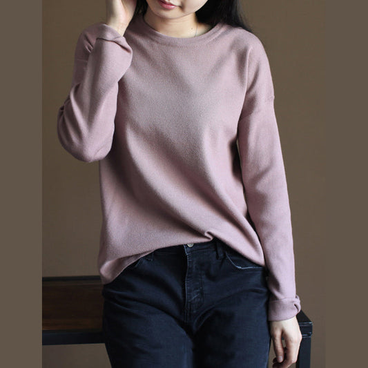 Chunky pink winter sweater Loose fitting knitted blouses vintage o neck top rabbit fur