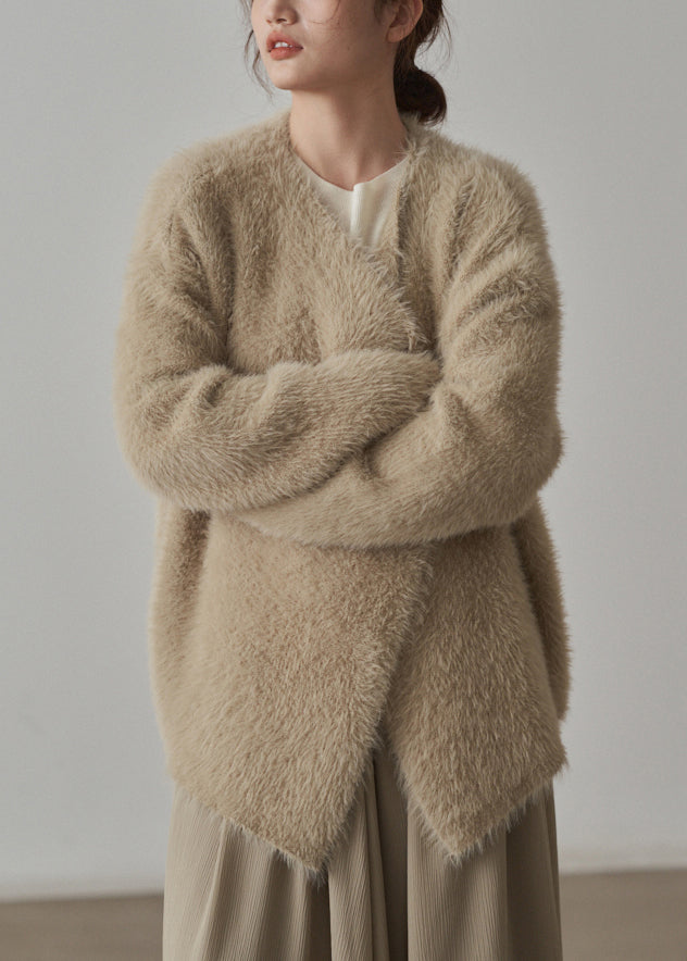 Classy Apricot Cozy Mink Hair Knitted Cardigans Fall