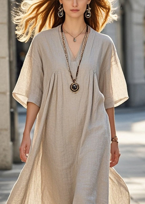Classy Beige Oversized Cotton Long Dress Summer