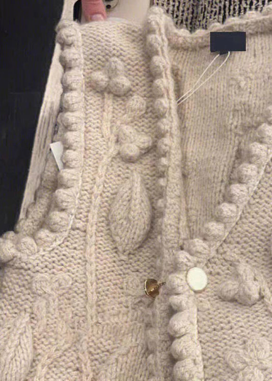 Classy Beige V Neck Button Cotton Knit Waistcoat Sleeveless