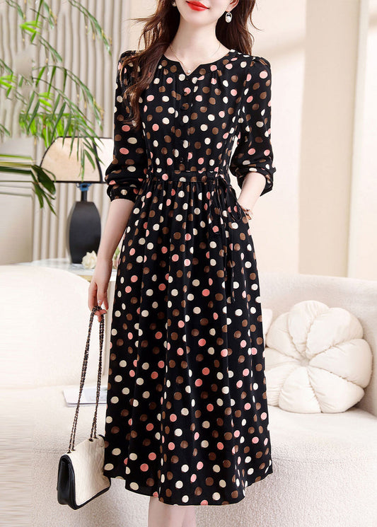 Classy Black Dot Print Tunic Maxi Dress Fall
