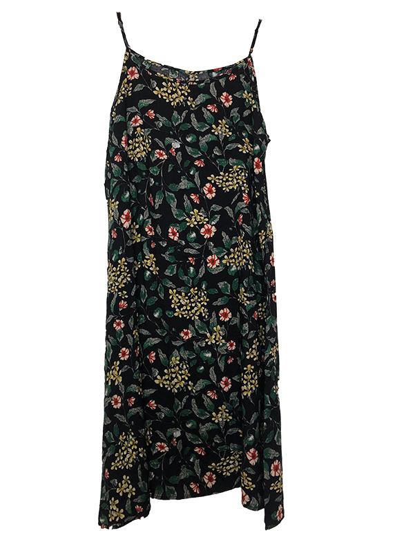 Classy Black Geometric A Line camisole Cotton Spaghetti Strap Dress - SooLinen