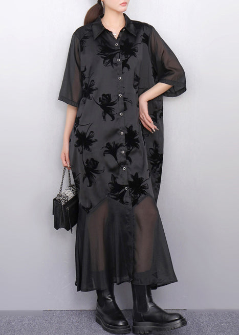 Classy Black Jacquard Patchwork Chiffon Maxi Dresses Summer