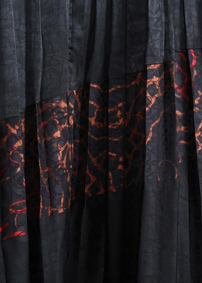 Luxy Silk Maxi Dresses Black Pleated Low High Patchwork Dress - SooLinen