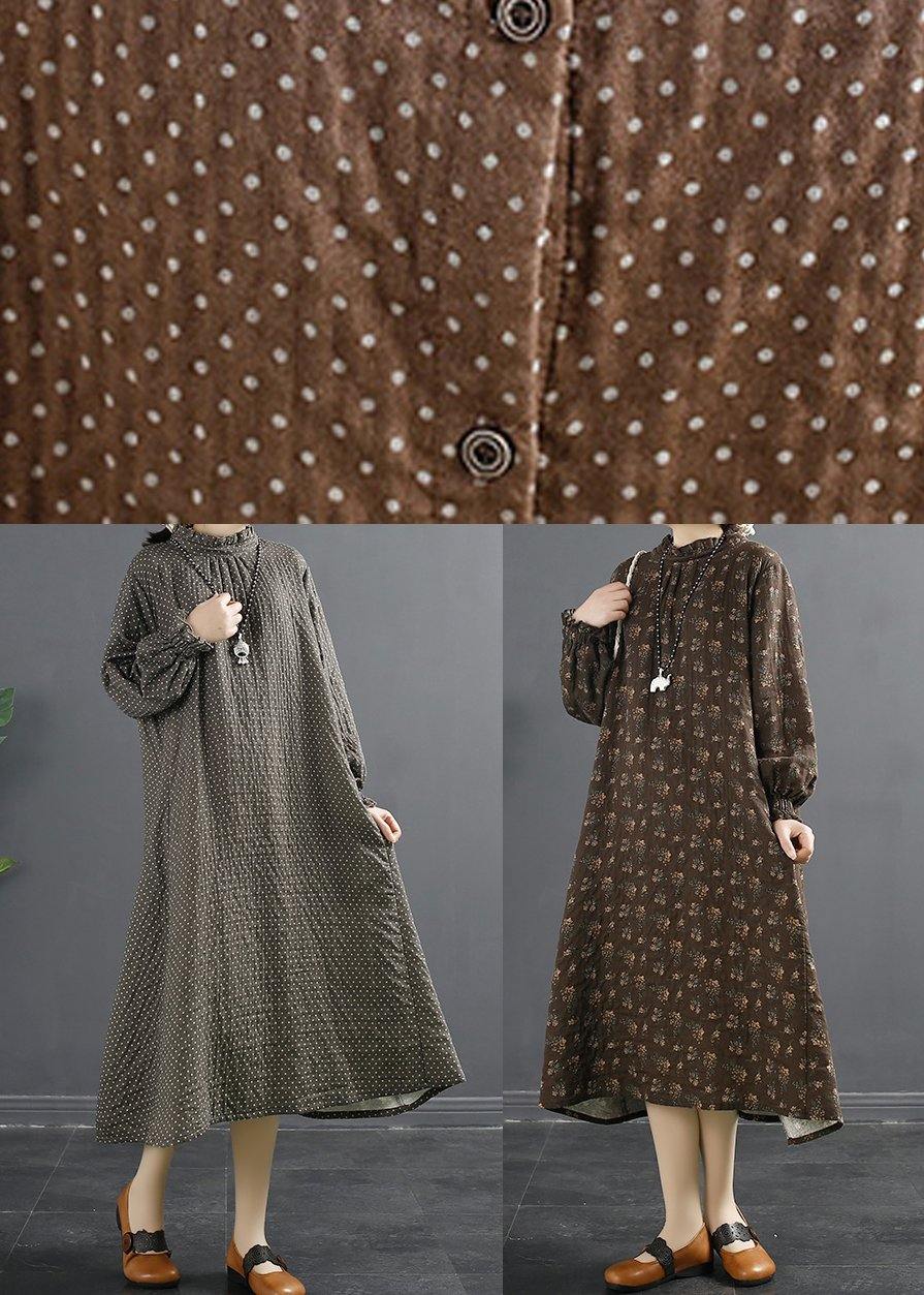 Classy Black Print Stand Collar Robes Dresses - SooLinen