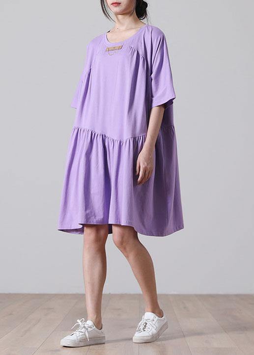 Classy Blue Cinched Long Summer Cotton Dress - SooLinen