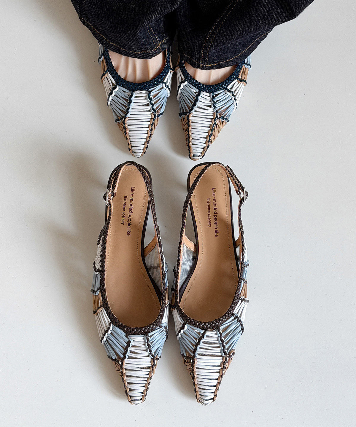 Classy Blue Knit Fabric Splicing High Heel Sandals Pointed Toe