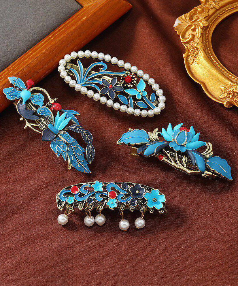 Classy Blue Pearl Tassel Alloy Pearl Oil Drop Tassel Hairpin