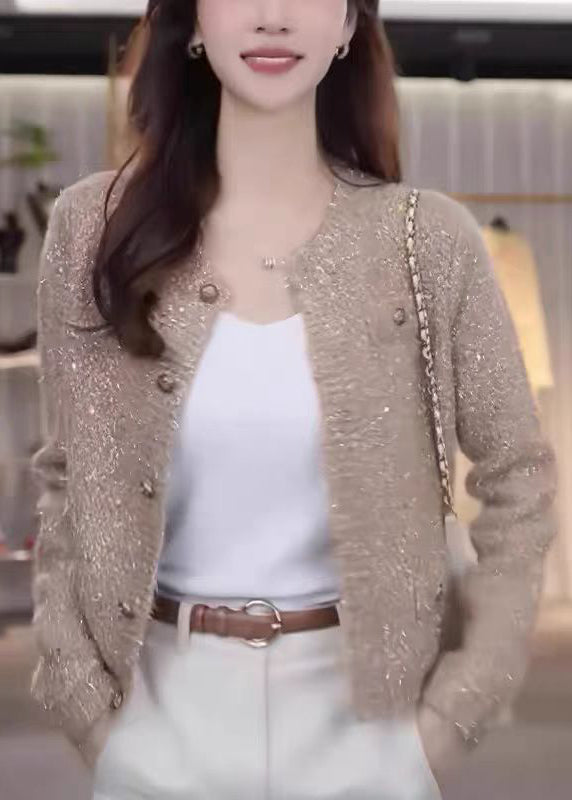 Classy Champagne O Neck Button Knit Cardigans Fall