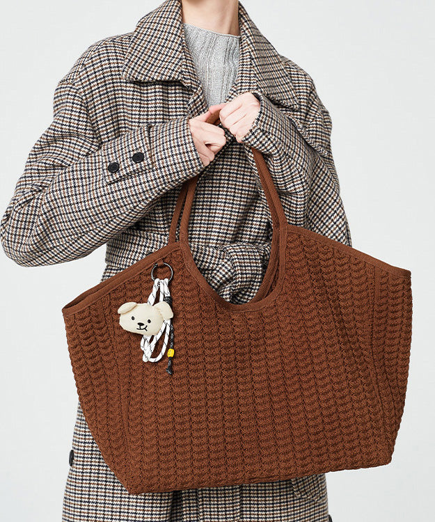 Classy Coffee Solid Durable Large Capacity Knit Tote Handbag