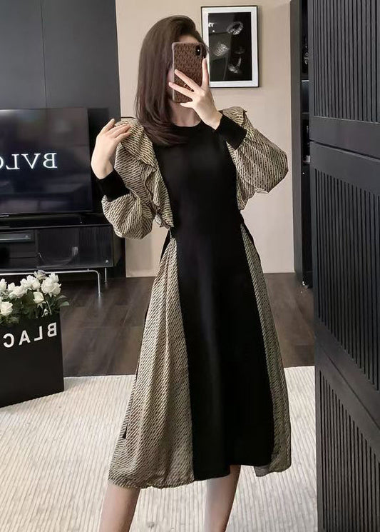 Classy Colorblock Ruffled Patchwork Cotton Dresses Spring