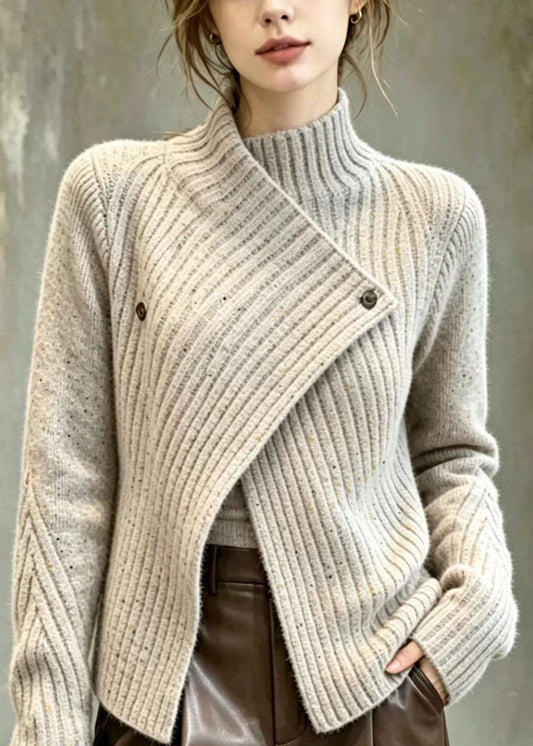 Classy Grey Camel Speckled Asymmetrical Knit Cardigan Fall