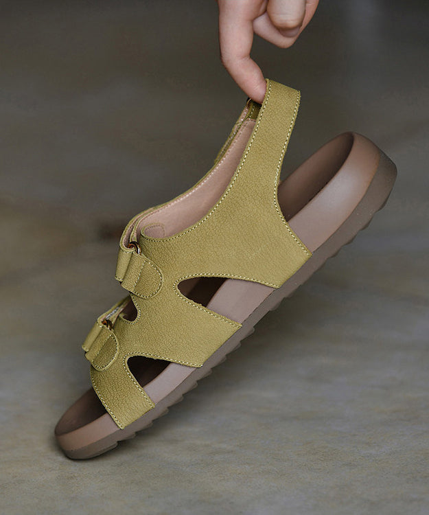 Classy Hollow Out Sandals Green Cowhide Leather