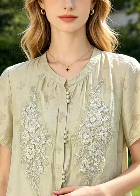 Classy Light Blue Embroidered Butterfly Cotton Tops Summer