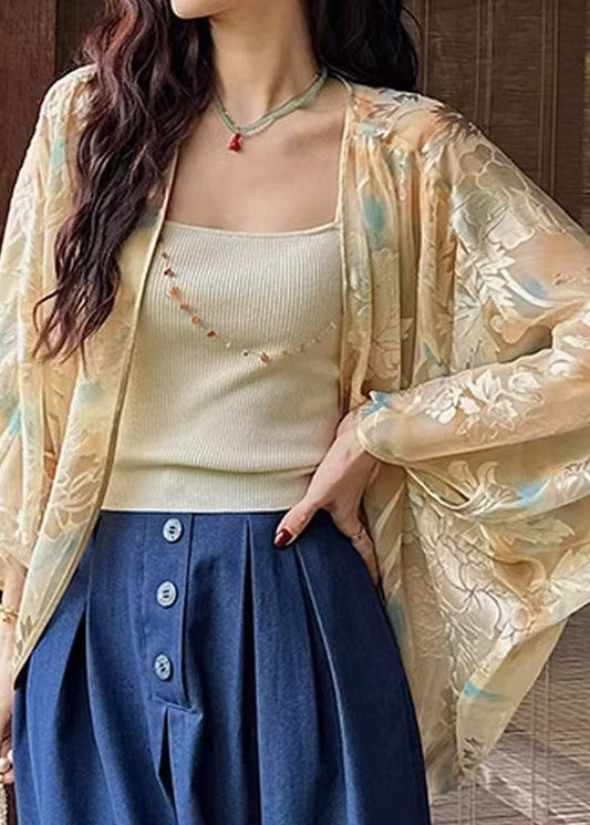 Classy Light Green V Neck Silk Coat Batwing Sleeve