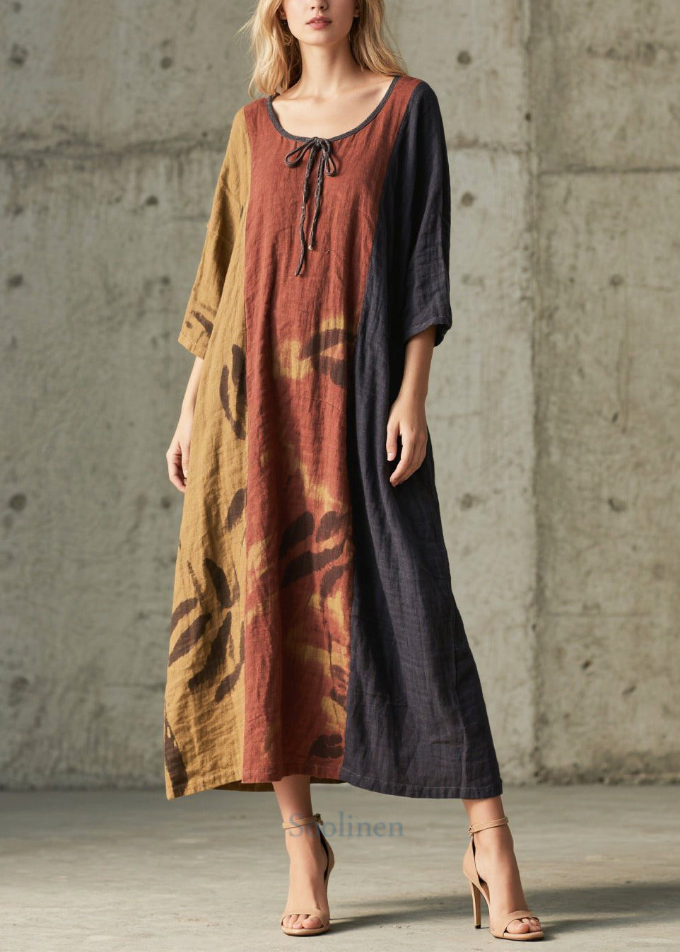 Classy Mixed Color Oversized Print Cotton Holiday Dress Summer