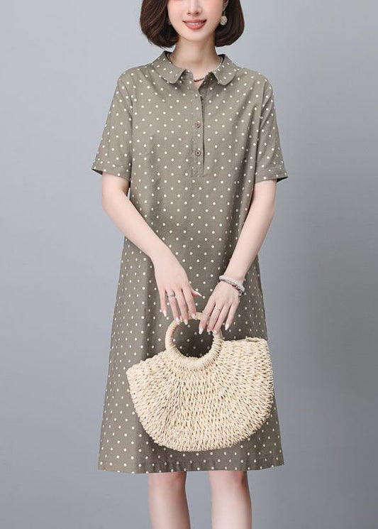 Classy Navy Peter Pan Collar Dot Pring Cotton Mid Dress Summer