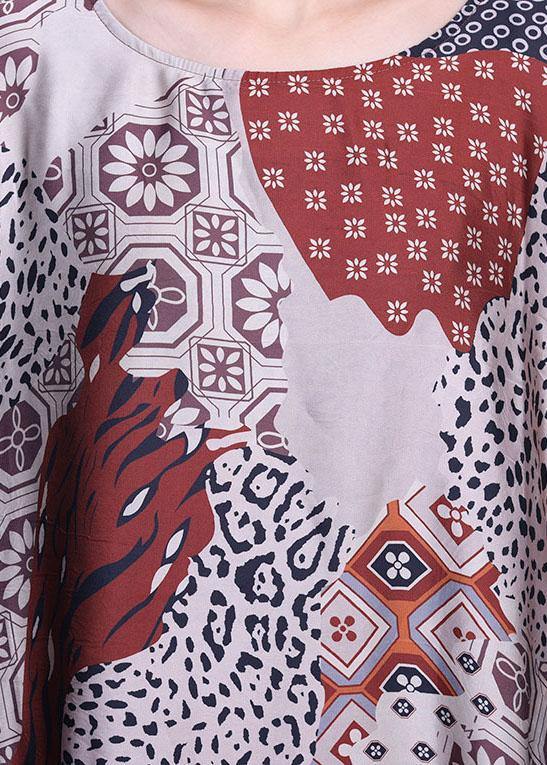 Classy Print O-Neck Half Sleeve Silk Summer Dress - SooLinen