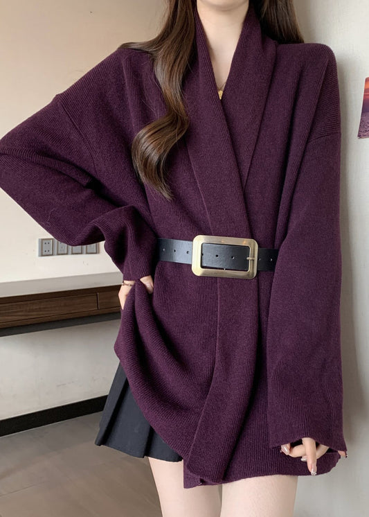 Classy Purple Peter Pan Collar Knit Tunic Cardigans Winter