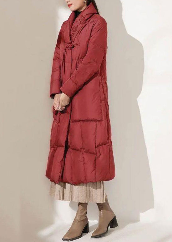 Classy Red Tasseled Pockets Duck Down Puffer Parkaer Winter