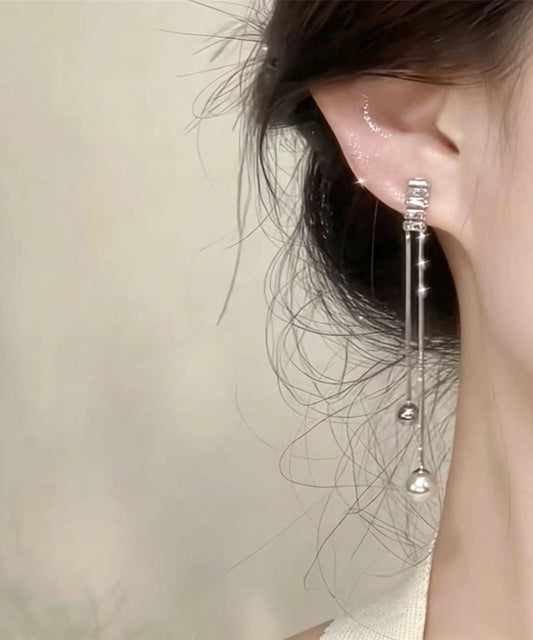 Classy Silk Zircon Alloy Imitation Pearl Tassel Drop Earrings