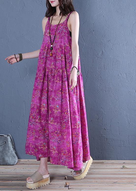 Classy Spaghetti Strap cotton Wardrobes pattern rose print long Dress - SooLinen