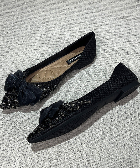 Classy Splicing Bow Pointed Toe Flats Apricot Sheepskin