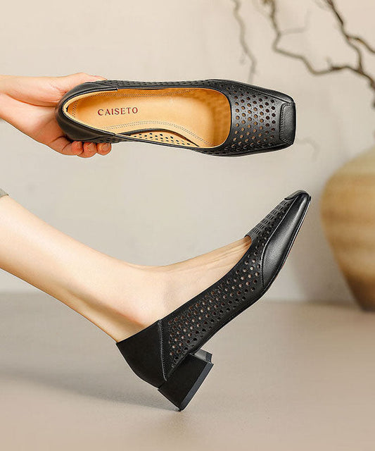 Classy Splicing Chunky Shoes Blue Sheepskin Hollow Out