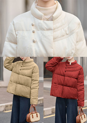Classy White Chinese Button Jacquard Duck Down Down Coats Winter