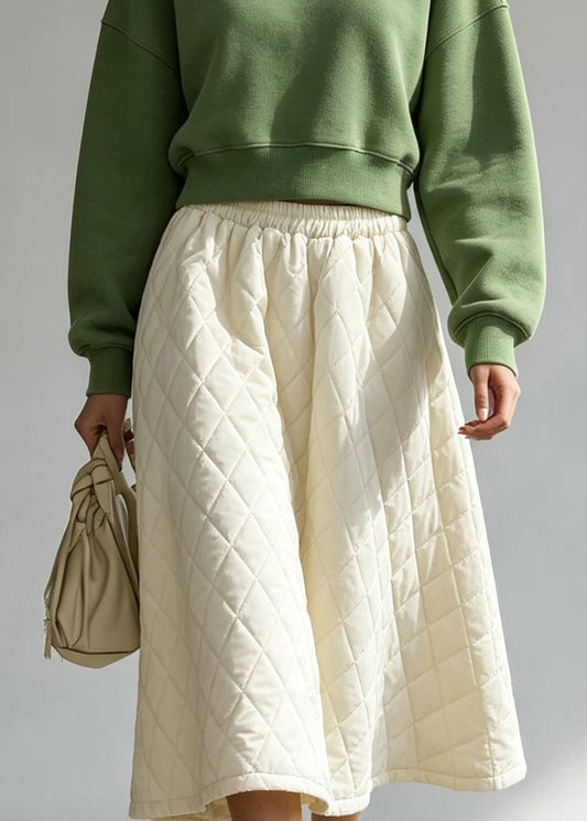 Classy White Elastic Waist Fine Cotton Filled Skirt Fall